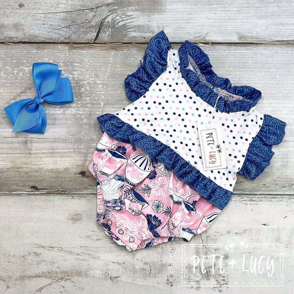 PETE + LUCY Vintage Tea Ruffle Romper Infant Baby 3-6 months